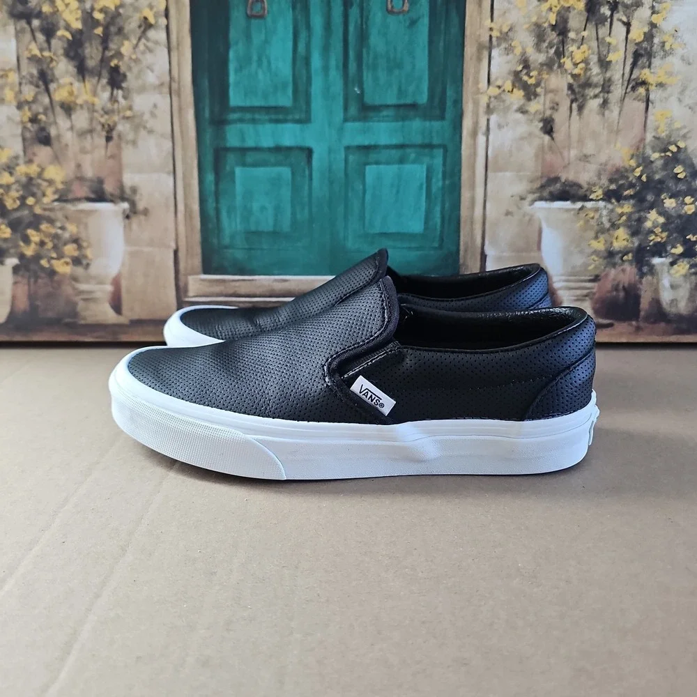 Vans Classic Slip-On Black Perforated Leather –Men's 6/Women's 7.5